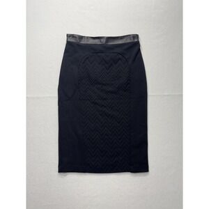 LA PINA Skirt Womens Medium Black Zigzag Faux Leather Waist Pencil Knee Length